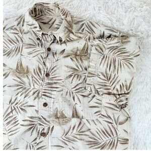 Woolrich‎ John Rich & Bros Men's Large Sailing Shirt Palm Leaf Sailboat Casual